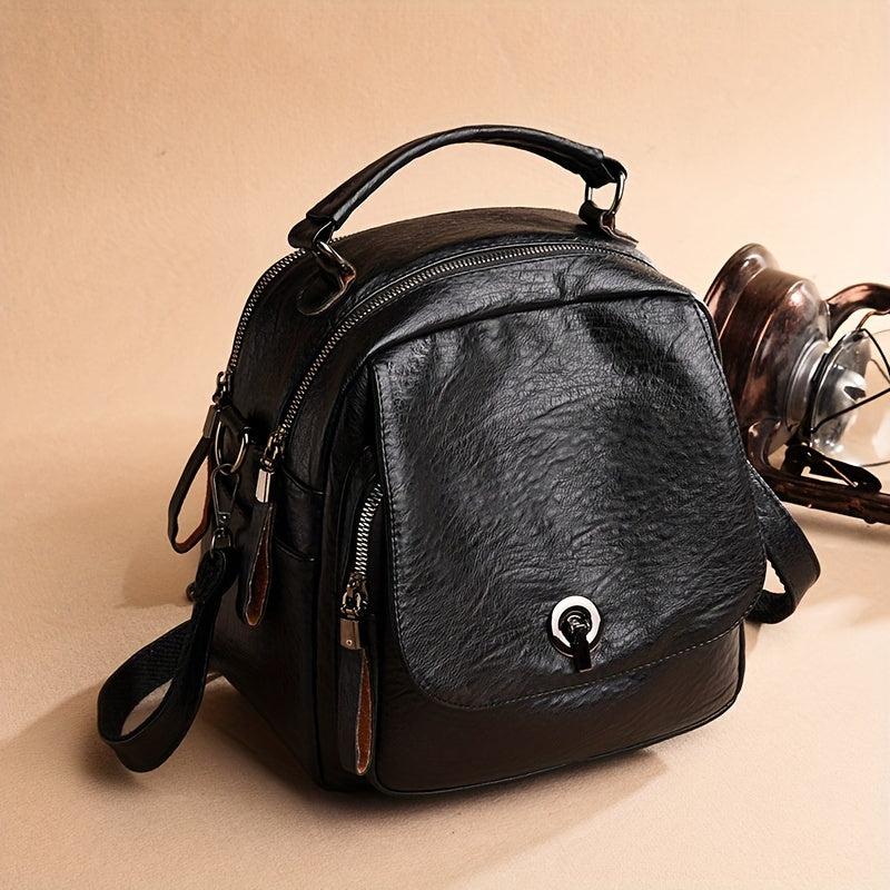 Mini Functional Backpack PU Leather Crossbody Bag