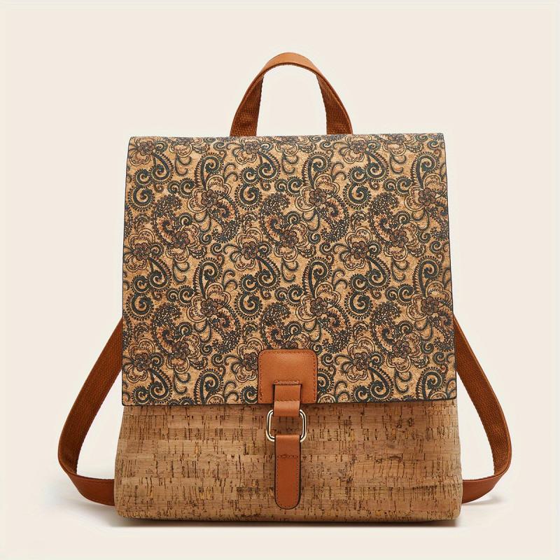 Retro Flower Print Flap Backpack Classic Storage Rucksack Women's Travel