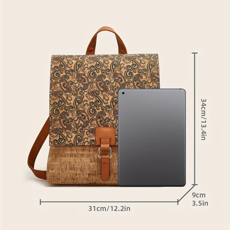 Retro Flower Print Flap Backpack Classic Storage Rucksack Women's Travel