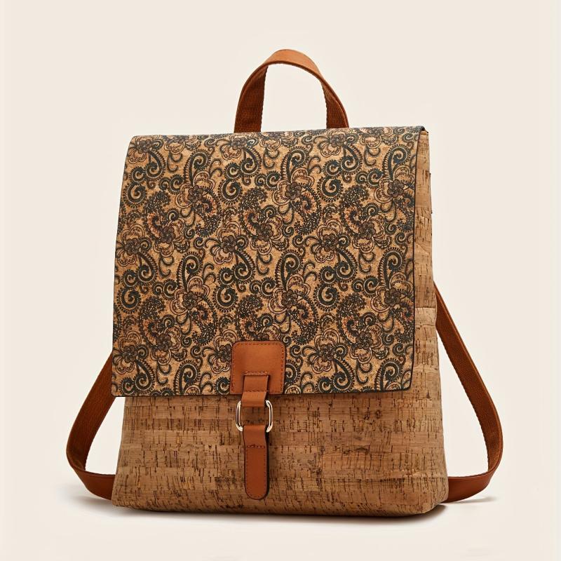Retro Flower Print Flap Backpack Classic Storage Rucksack Women's Travel