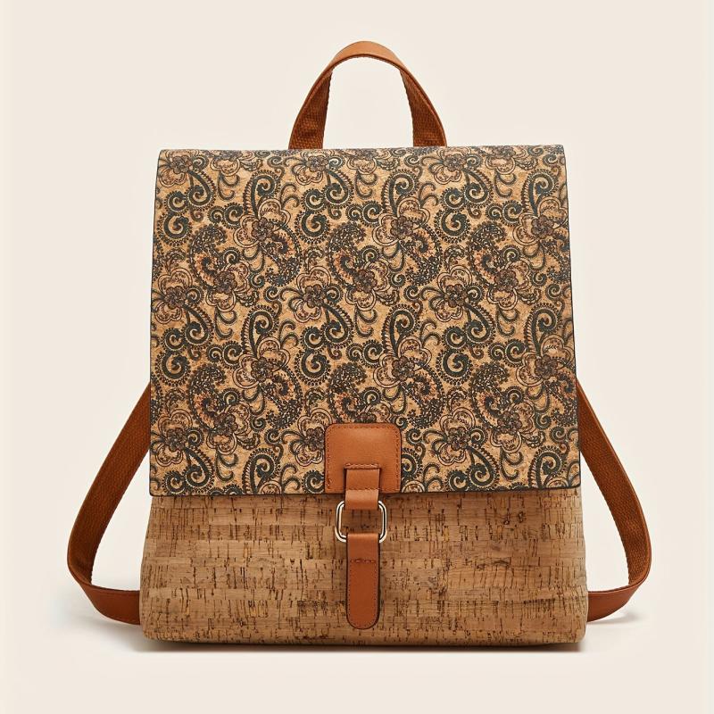 Retro Flower Print Flap Backpack Classic Storage Rucksack Women's Travel