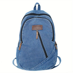 Vintage Denim Backpack Zipper Front School Bag Casual Large Capacity
