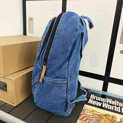 Vintage Denim Backpack Zipper Front School Bag Casual Large Capacity