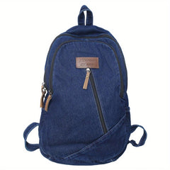 Vintage Denim Backpack Zipper Front School Bag Casual Large Capacity