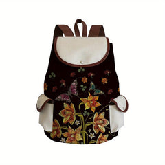Vintage Flower Pattern Backpack Retro Travel Bag