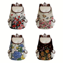 Vintage Flower Pattern Backpack Retro Travel Bag