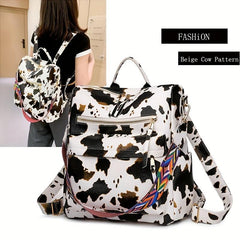 Cow Skin Pattern Backpack Large Capacity Waterproof Travel Bag