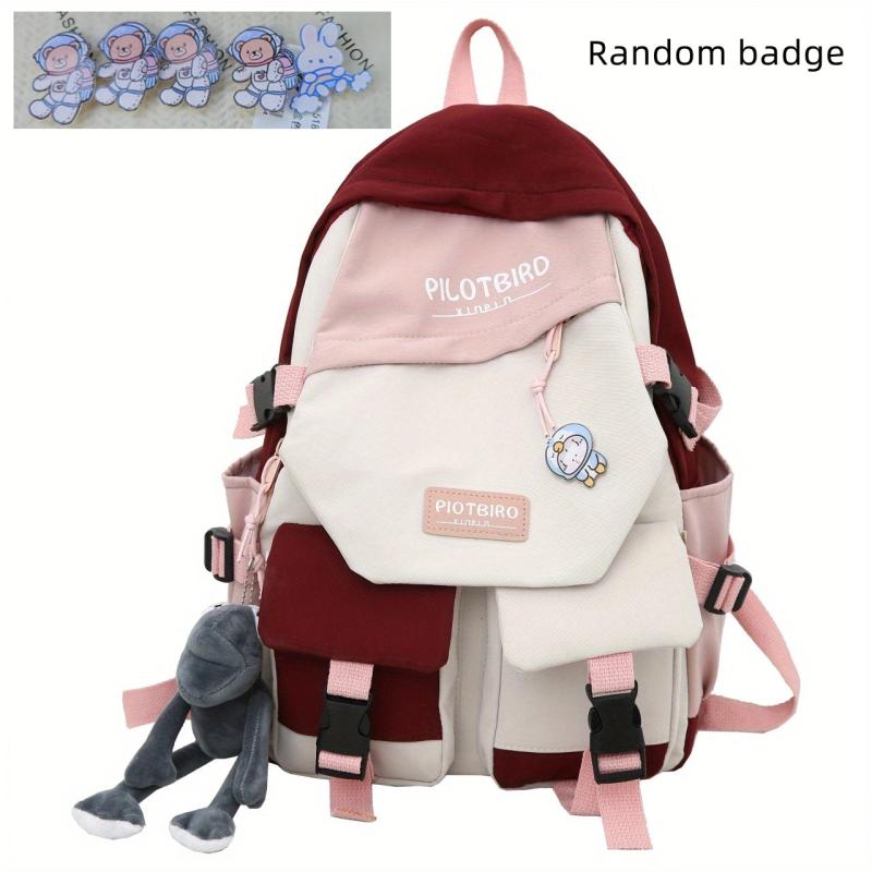 Preppy Colorblock Backpack with Pendant Decor