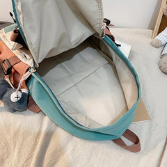 Preppy Colorblock Backpack with Pendant Decor