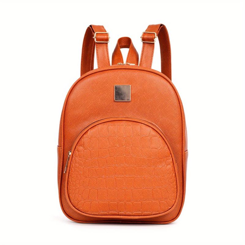 Stone Pattern Backpack PU Leather Textured School Travel Bag
