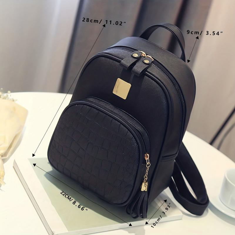 Stone Pattern Backpack PU Leather Textured School Travel Bag