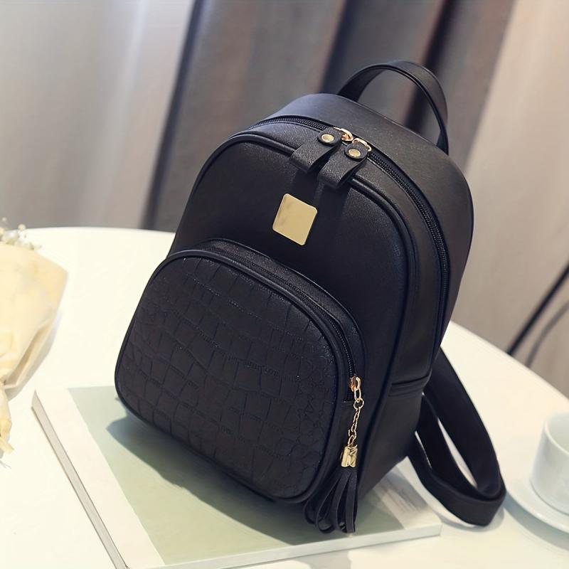 Stone Pattern Backpack PU Leather Textured School Travel Bag