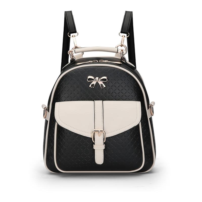 Casual Bow Decor Backpack Women's Double Zipper Embossed Shoulder Bag