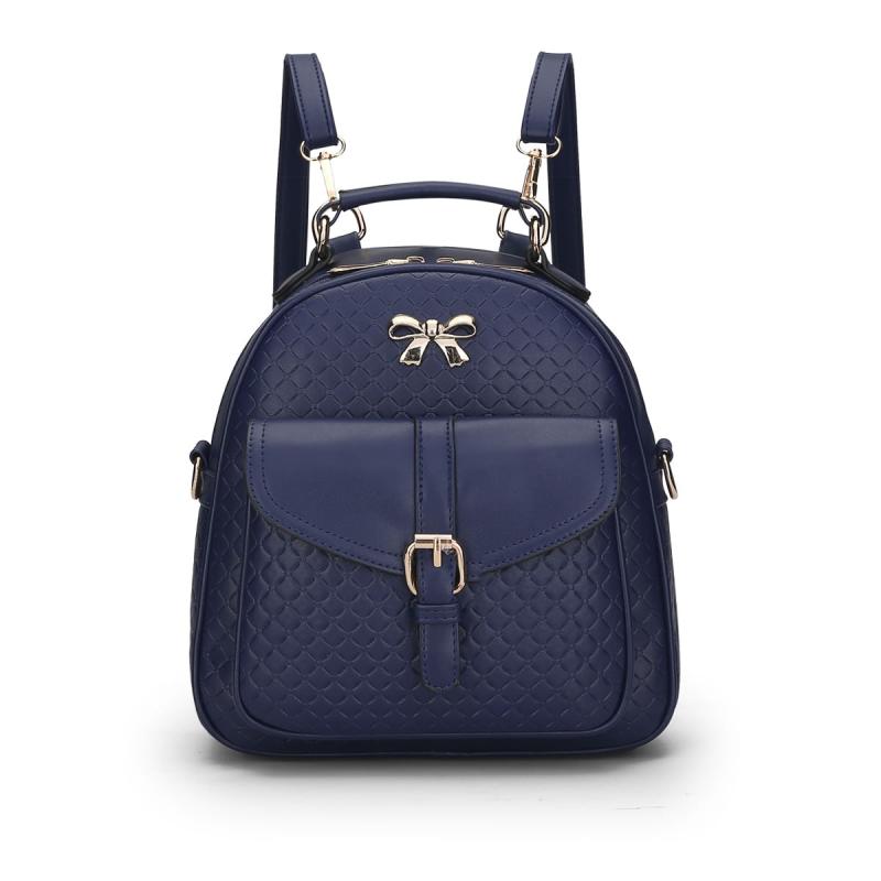 Casual Bow Decor Backpack Women's Double Zipper Embossed Shoulder Bag