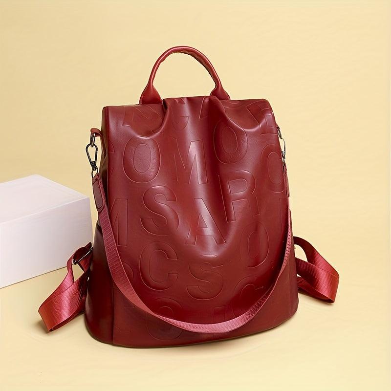 Embossed Letter Backpack for Women Casual Travel Rucksack