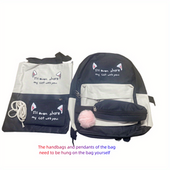 4pcs Pattern Large Capacity Backpack Tote Bag Pencil Case Set