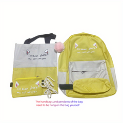4pcs Pattern Large Capacity Backpack Tote Bag Pencil Case Set