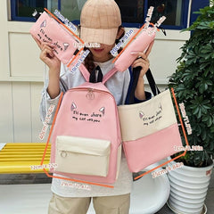4pcs Pattern Large Capacity Backpack Tote Bag Pencil Case Set