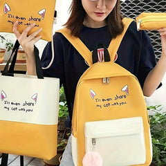 4pcs Pattern Large Capacity Backpack Tote Bag Pencil Case Set