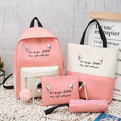4pcs Pattern Large Capacity Backpack Tote Bag Pencil Case Set