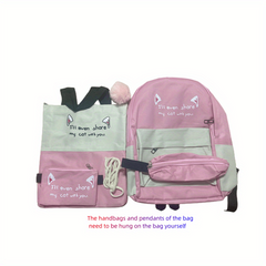 4pcs Pattern Large Capacity Backpack Tote Bag Pencil Case Set