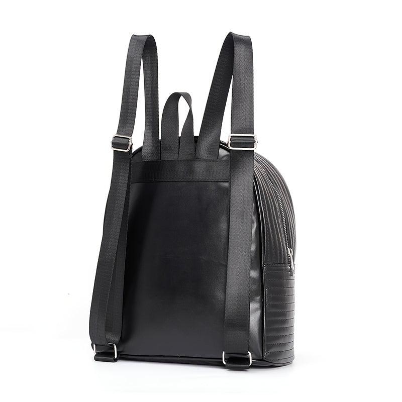 Striped Solid Backpack PU Leather Waterproof School Travel Bag
