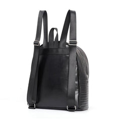 Striped Solid Backpack PU Leather Waterproof School Travel Bag