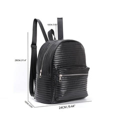 Striped Solid Backpack PU Leather Waterproof School Travel Bag