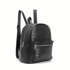 Striped Solid Backpack PU Leather Waterproof School Travel Bag