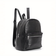 Striped Solid Backpack PU Leather Waterproof School Travel Bag