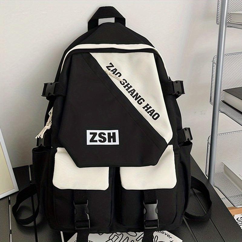 Casual Zipper Backpack Large Capacity Rucksack School Bag