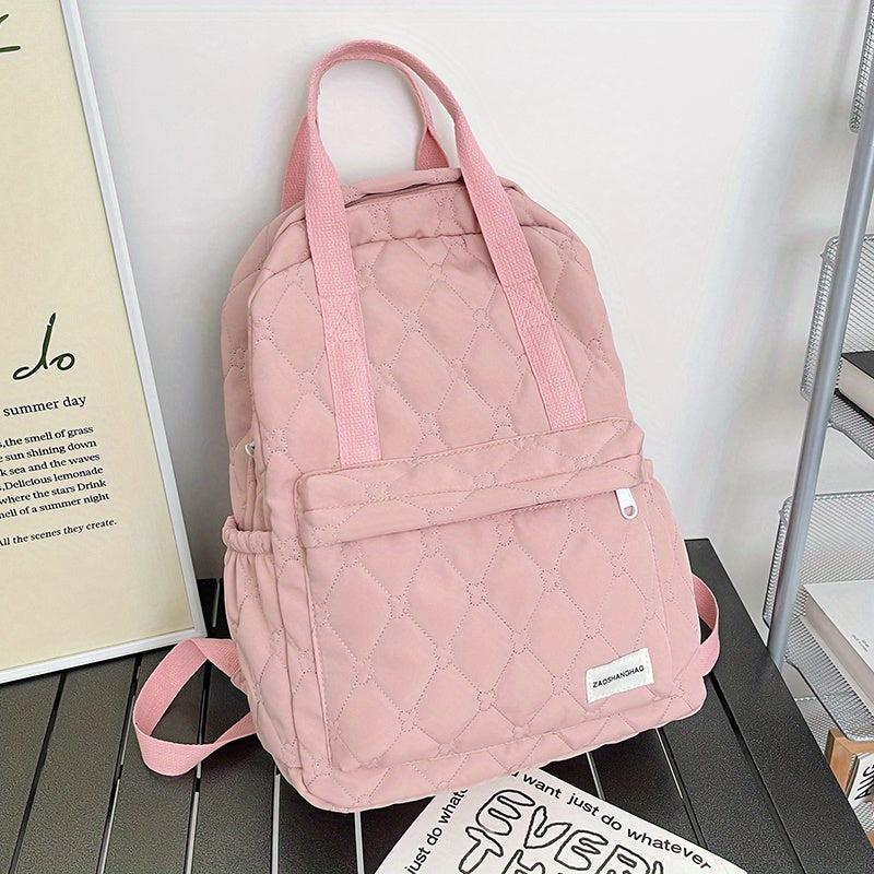 Flower Embroidery Backpack Women Preppy Style School Bag Travel Bookbag