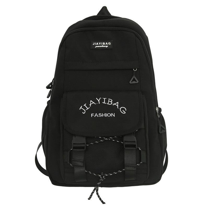 Letter Embroidery Zipper Backpack Drawstring Bookbag