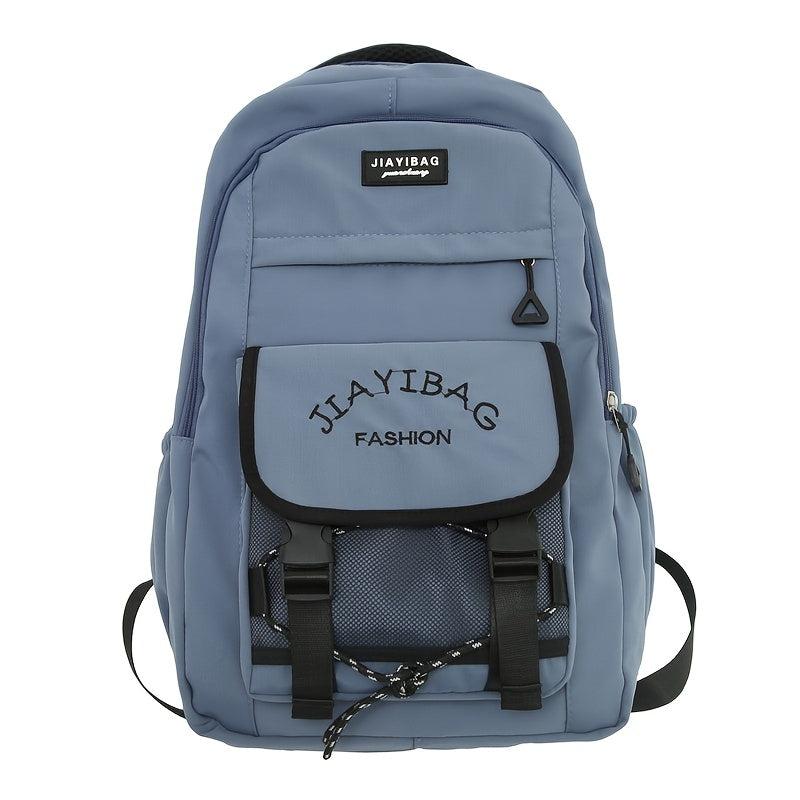 Letter Embroidery Zipper Backpack Drawstring Bookbag