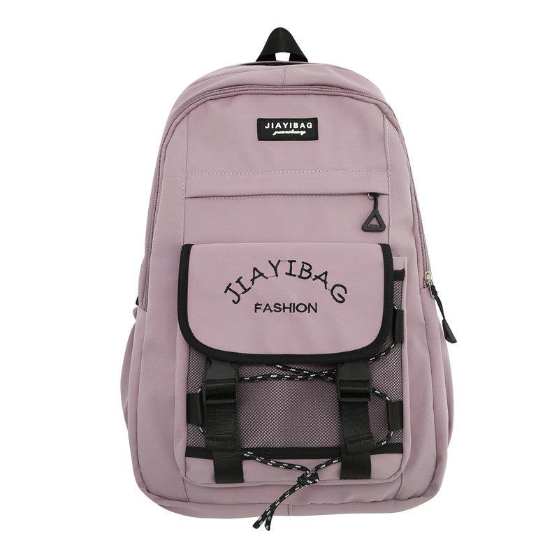 Letter Embroidery Zipper Backpack Drawstring Bookbag