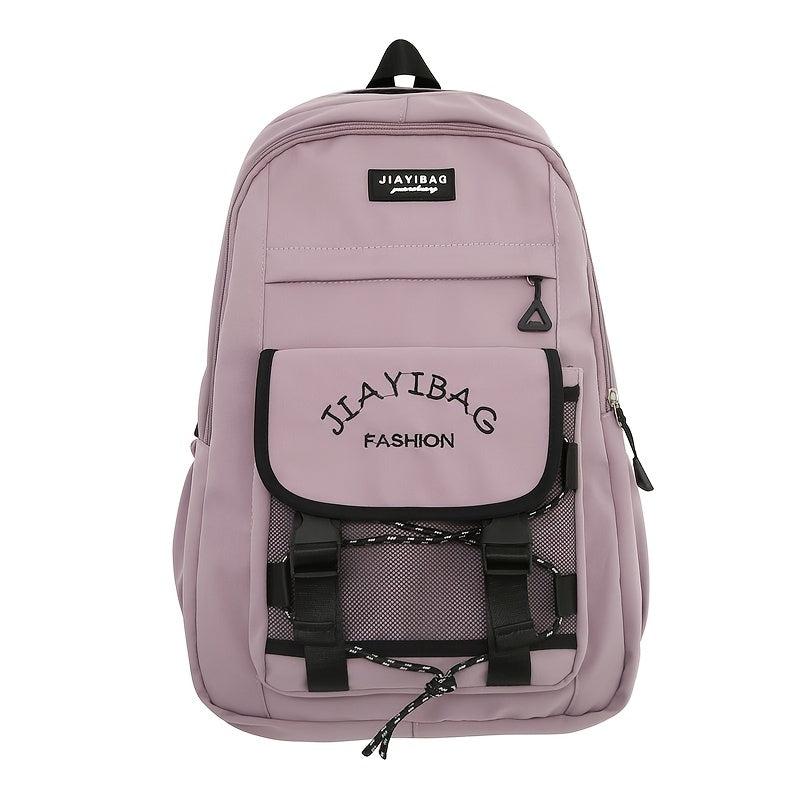 Letter Embroidery Zipper Backpack Drawstring Bookbag