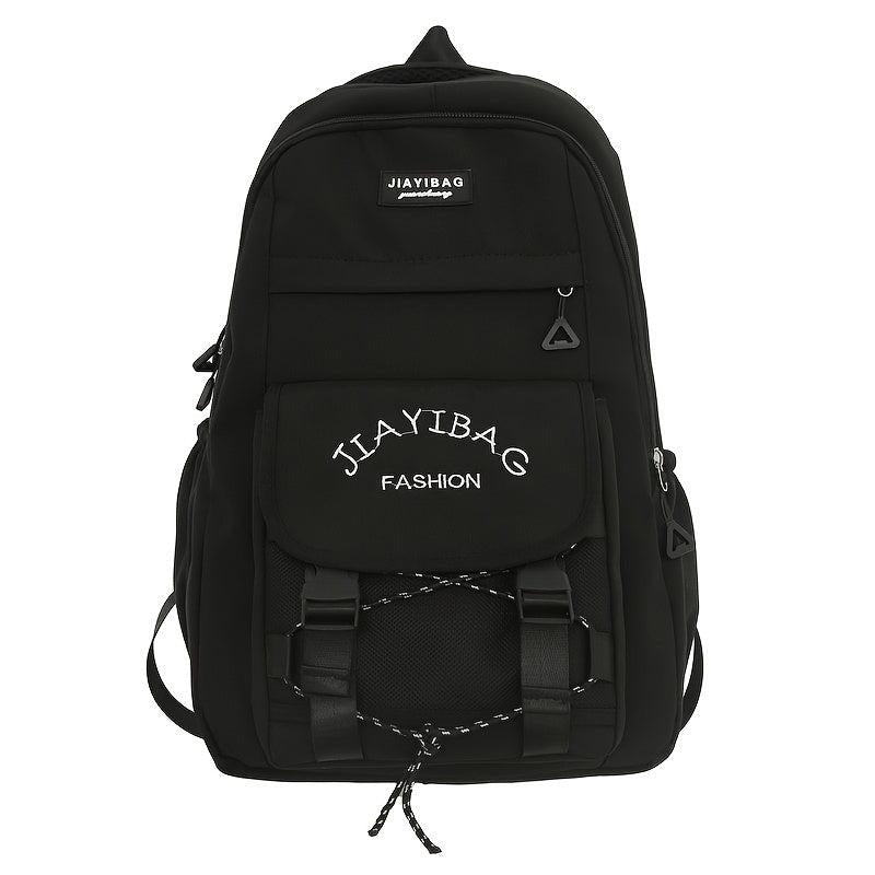 Letter Embroidery Zipper Backpack Drawstring Bookbag