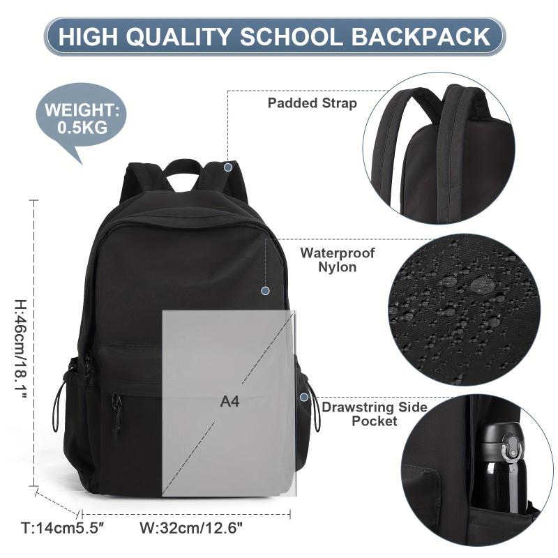 Solid Laptop Backpack Preppy Style Lightweight Travel Bookbag
