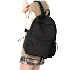 Solid Laptop Backpack Preppy Style Lightweight Travel Bookbag