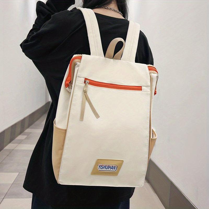 Casual Colorblock Zipper Backpack Large Capacity Rucksack
