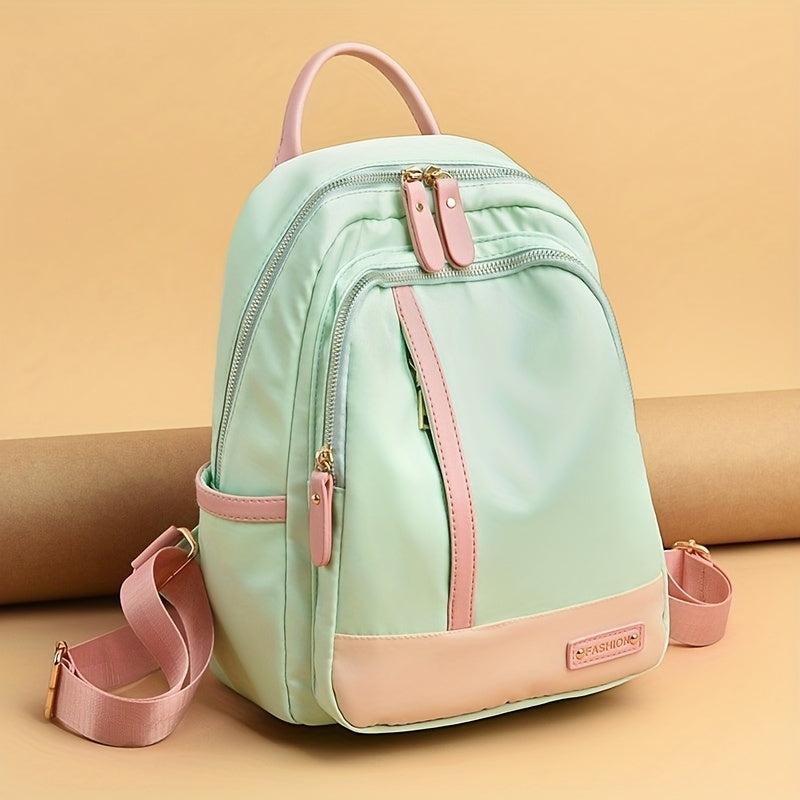 Colorblock Zipper Backpack School Bag Lightweight Travel Daypack