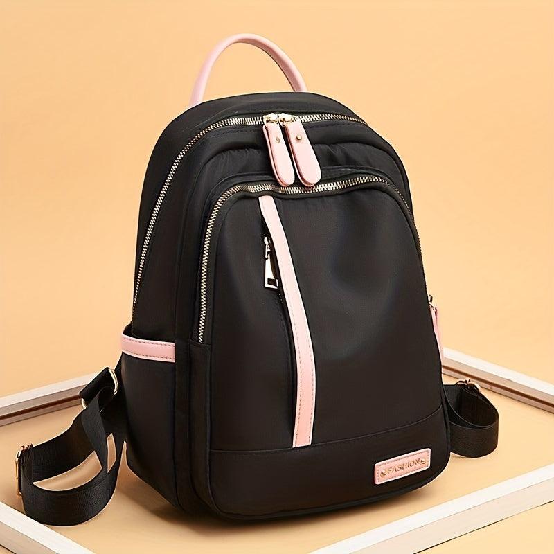 Colorblock Zipper Backpack School Bag Lightweight Travel Daypack