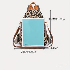 Leopard Print Large Capacity Backpack Canvas Lightweight School Travel Bag