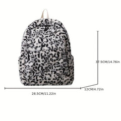 Leopard Pattern Backpack Vintage Faux Fur Schoolbag for Women