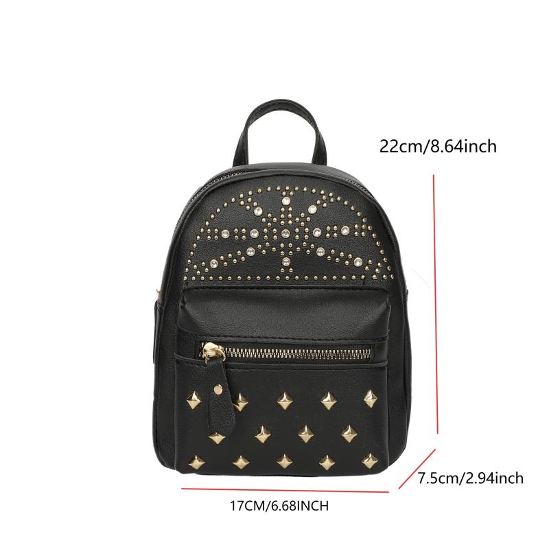 Rivets & Rhinestone Decor Backpack Niche Storage Daypack