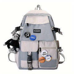 Colorblock Student Flap Backpack Preppy Style School Bag