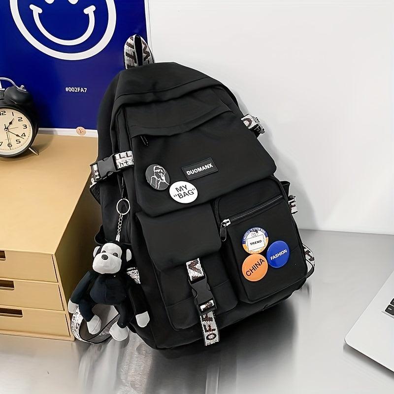 Colorblock Student Flap Backpack Preppy Style School Bag