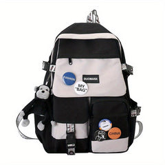 Colorblock Student Flap Backpack Preppy Style School Bag
