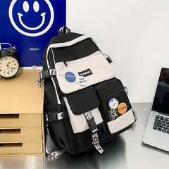 Colorblock Student Flap Backpack Preppy Style School Bag