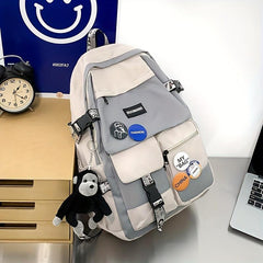 Colorblock Student Flap Backpack Preppy Style School Bag